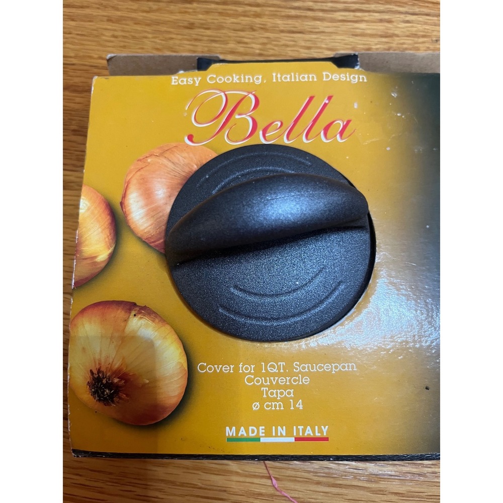 Vtg Bella  1QT Saucepan Glass Lid Replacement 14cm Made in Italy Black Knob NEW
